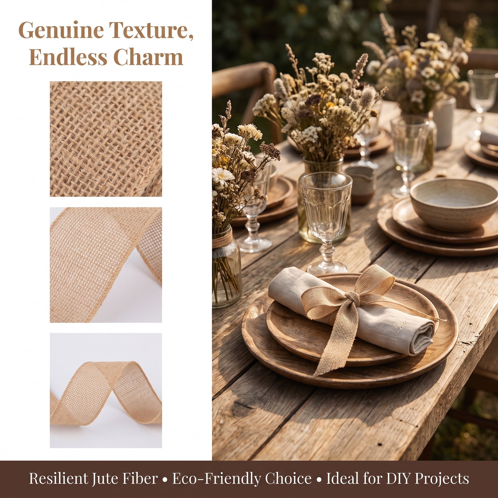 Unique Bargains Faux Burlap Ribbon for Elegant Gift Decoration Brown 4.9 Yard