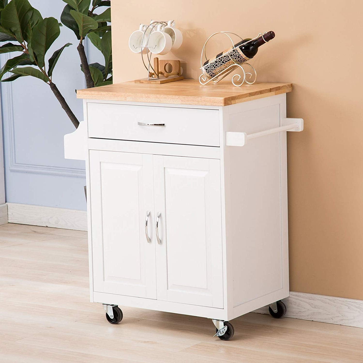 Mecor Kitchen Rolling Island Cart Portable Utility Wood Table