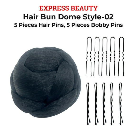 Express Beauty Synthetic Chignon Hair Piece Updo Braided Hair Bun Dome Wig Clip In Hair Buns Extensions for Women with 10pcs Hair Buddy Pins - (Hair Bun Dome Style 2) (1 Natural Black)