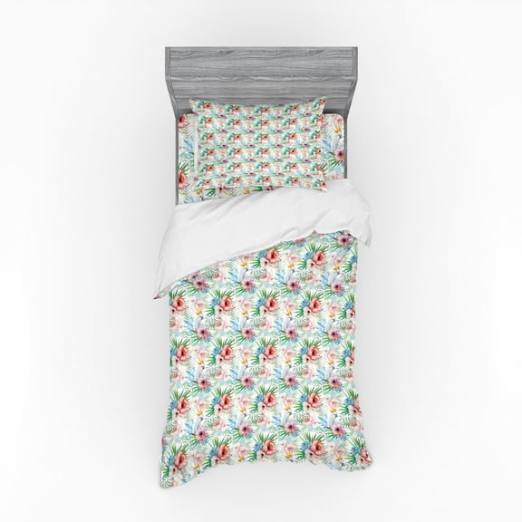 Ambesonne Tropical Bedding Set 3 Pcs, Exotic Parrot Flower, Twin, Multicolor