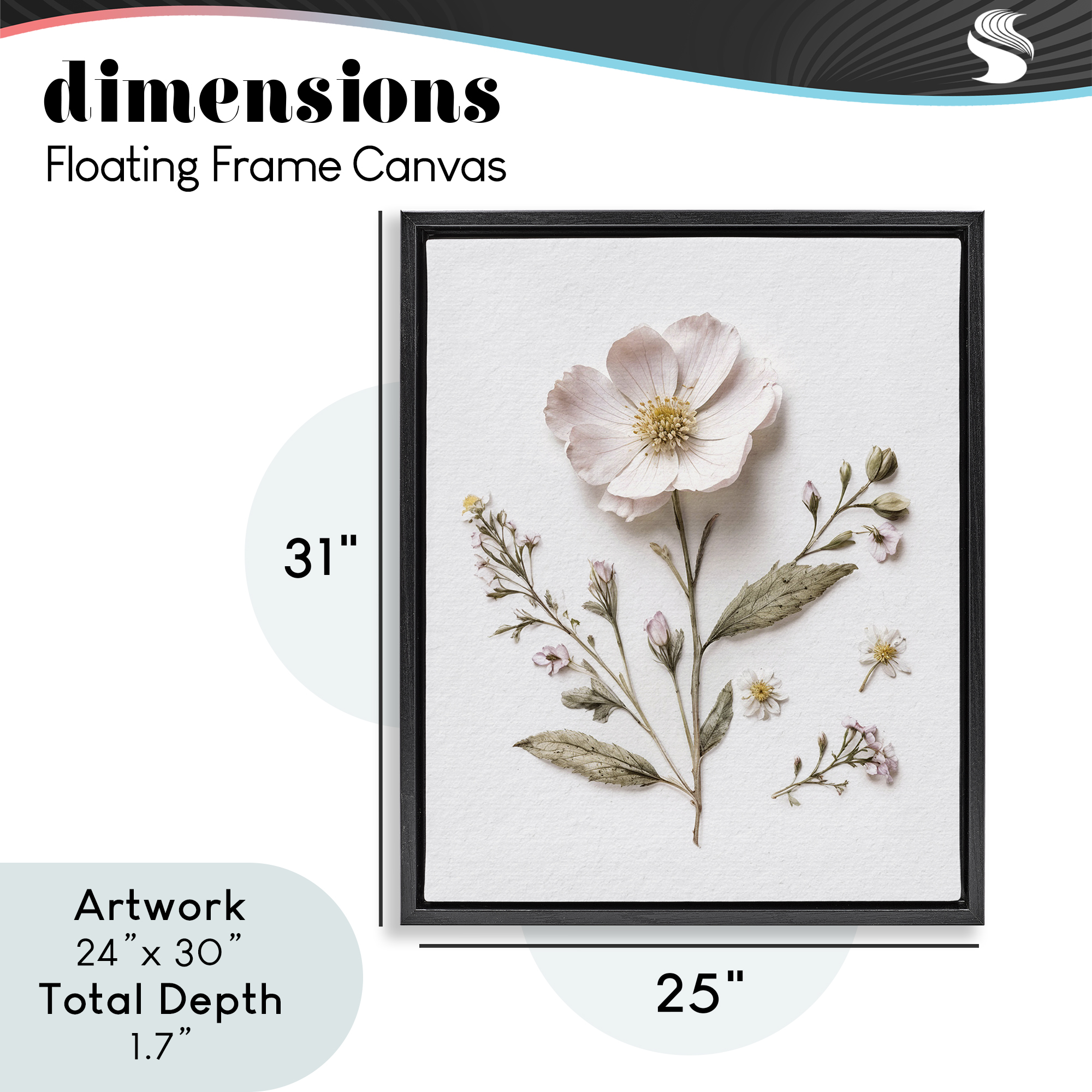 Pressed Wild Flowers Black Framed Floater Canvas Wall Art, design by Lettered and Lined