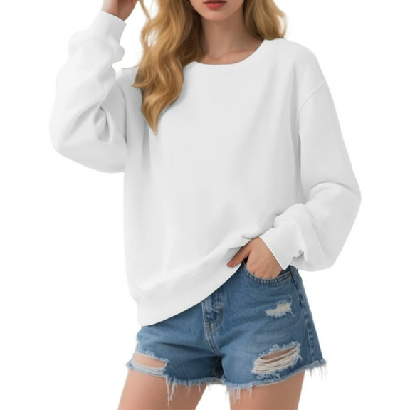 Fiaer,Women's Oversized Long Sleeve Crew Neck Loose Fit Casual Solid Sweatshirts Trendy Cozy Breathable Pullovers White XS