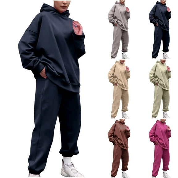 Yeaiivve Womens Lounge Sweatsuit Sets 2 Piece Fall Outfits Oversized Pullover Hoodie and Jogging Sweatpants Y2K Tracksuit Black S