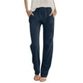 thumbnail image 2 of ClodeEU Cotton Linen Pants for Women ,Casual Drawstring Elastic High Waist Loose Comfy Trousers with Pockets Navy,Womens Plus XXL, 2 of 5