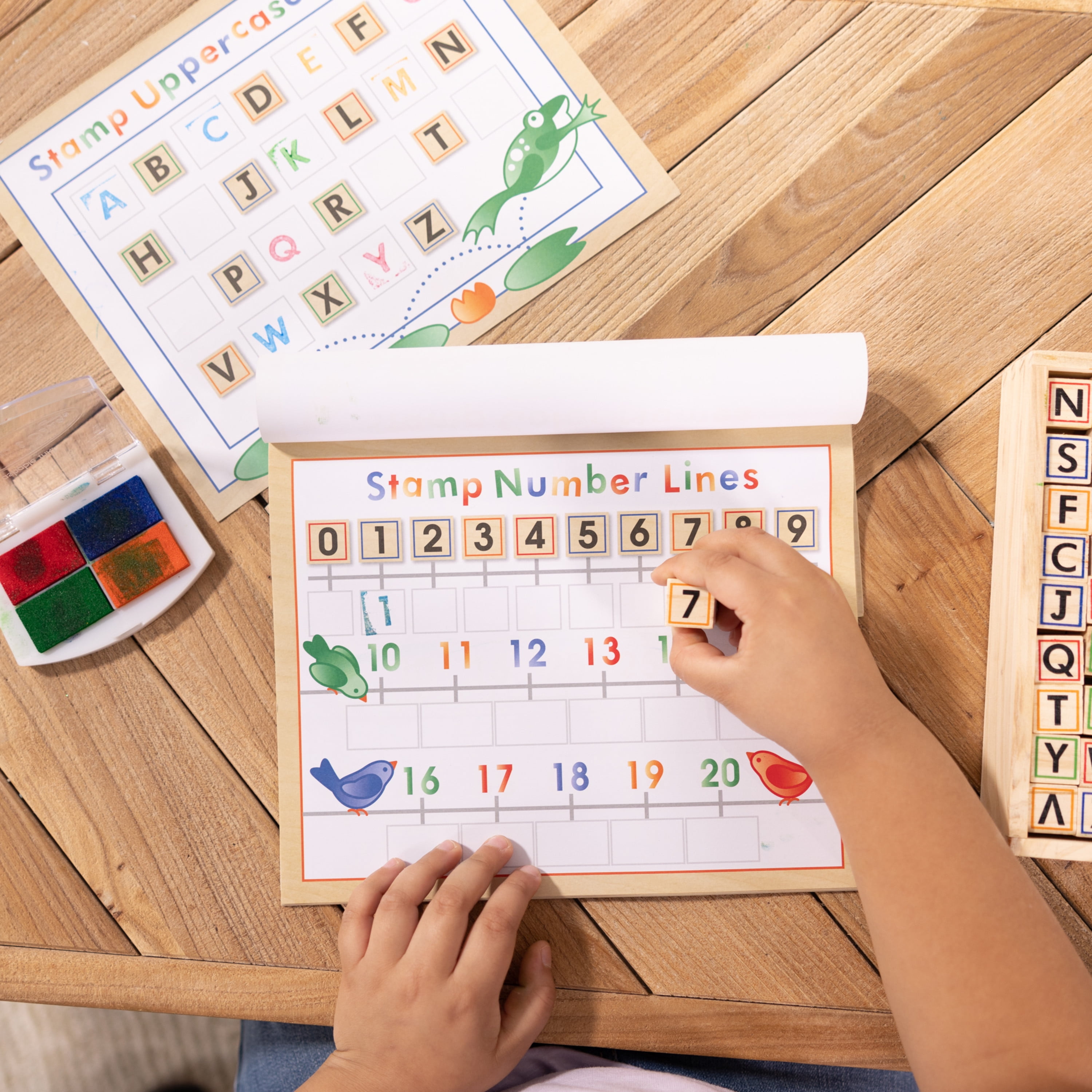 Wooden Stamp Set - Letters, Numbers, Shapes and Activity Book