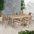 thumbnail image 3 of Gannon Outdoor Modern 6 Seater Aluminum and Faux Wood Dining Set, Natural and Silver, 3 of 8