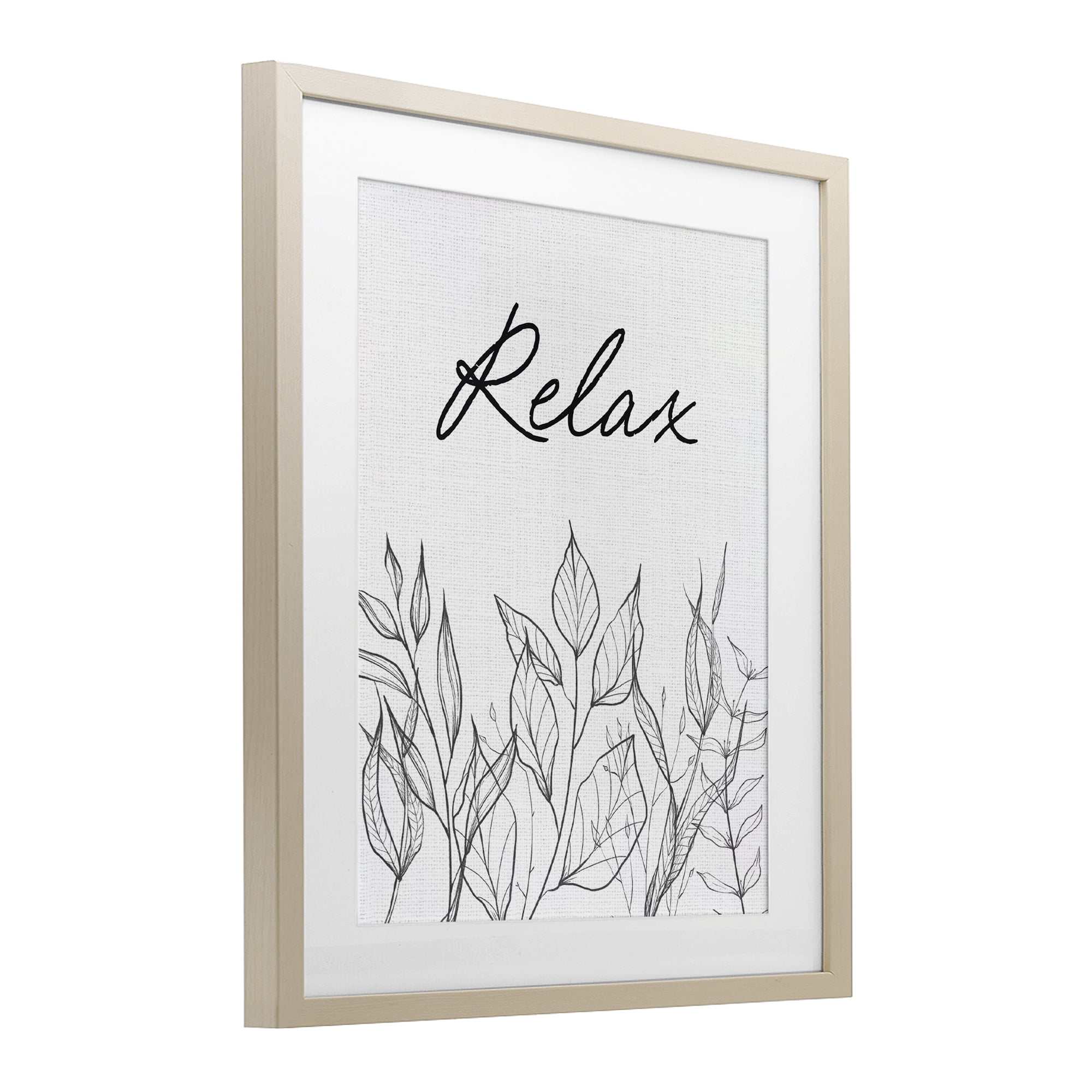 Relax with Leaf Outlines Birch Framed Print Under Glass, design by Lettered and Lined