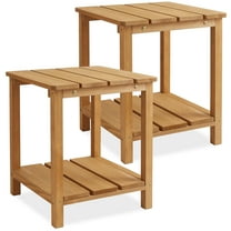 Casafield Adirondack Side Table, Set of Two Cedar Wood End Table with Shelf for Patio, Lawn, and Garden - Natural