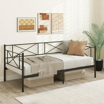 QRKD Twin Daybed Frame, Metal Day Bed with Storage, Headboard & Heavy-Duty Steel Slats Support, Twin Size Sofa Bed Platform for Living Room, Bedroom, Guest Room, No Box Spring Needed (Black)