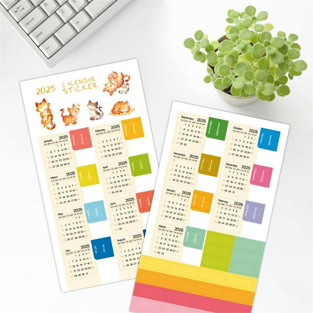 Pegatinas de pared Calendario 2025 Pegatinas Diario Cuaderno Etiquetas de clasificación Pegatinas de mes Pegatinas de mes