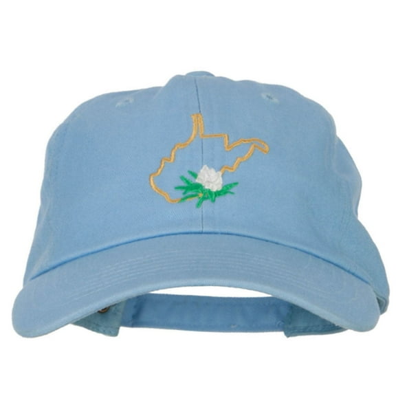 West Virginia Rhododendron with Map Embroidered Unstructured Washed Cap - Blue OSFM