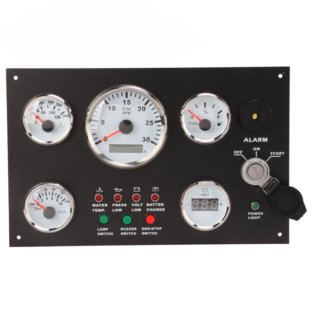 Ensemble de Grappe de Jauge Numérique, Rétro-Éclairages Rouges Jauge de Tableau de Bord Automatique avec Affichage de la Tension de Température de l'Eau de Pression d'Huile de Vitesse du Moteur, pour Générateur, Rvs, Yachts, Bateaux de Pêche