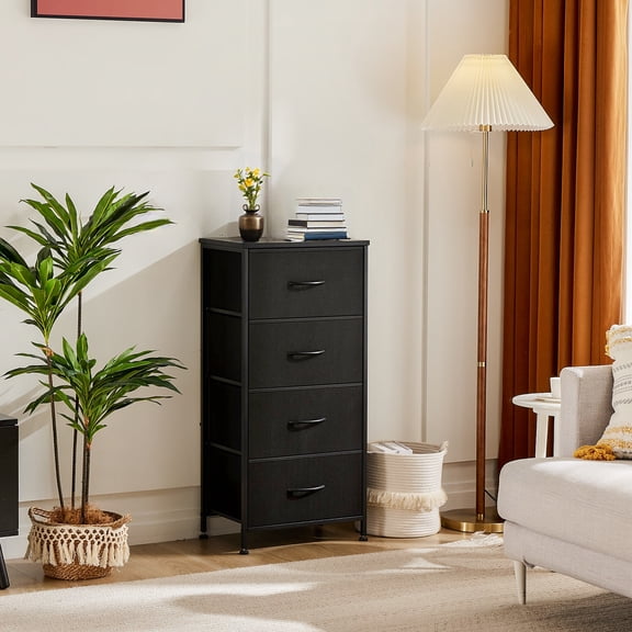 CONCETTA 4 Drawer Dresser for Bedroom, Tall Chest Organizer with Fabric Bins, Steel Frame, Black