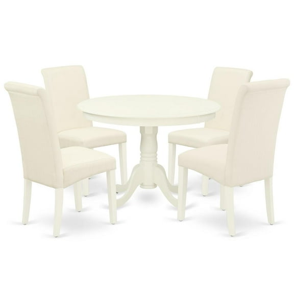 East West Furniture Dining Room Set Linen White, HLBA5-LWH-01