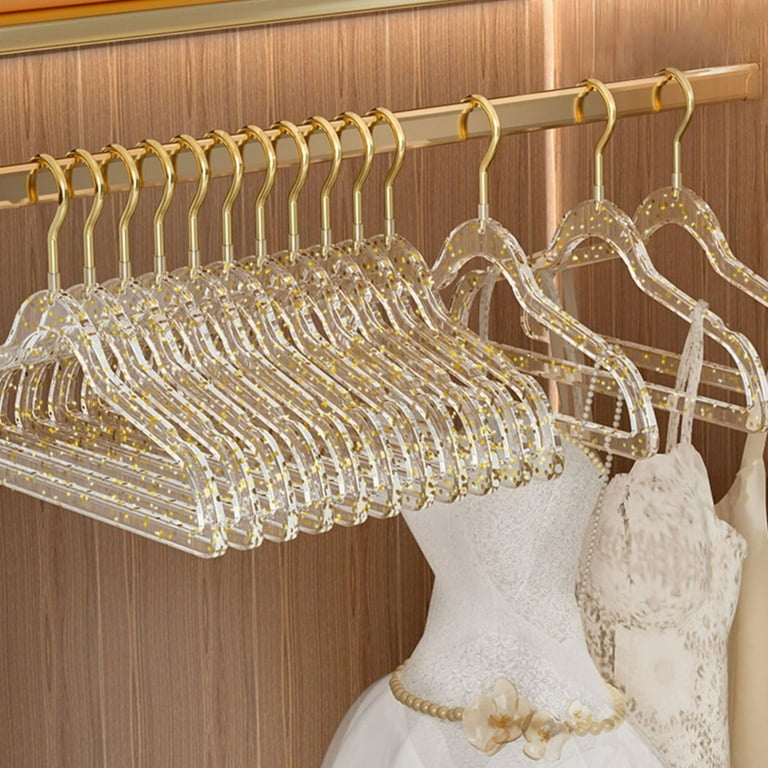 Growment 5 Pcs Clear Acrylic Clothes Hanger with Gold Hook, Transparent Shirts Dress Hanger with Notches for Lady Kids L, Size: Large