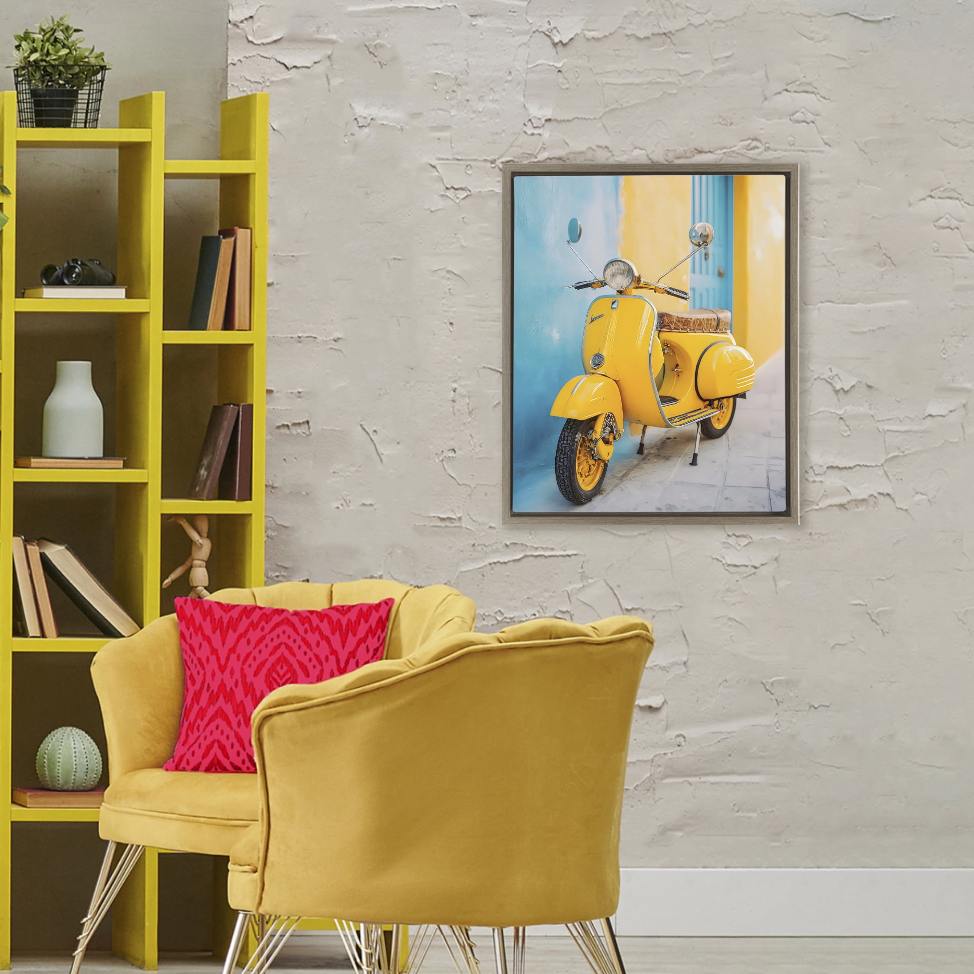 Stupell Industries Sunny Ride Vintage Moped Brown Framed Floater Canvas Wall Art, design by Franklyn Gregory