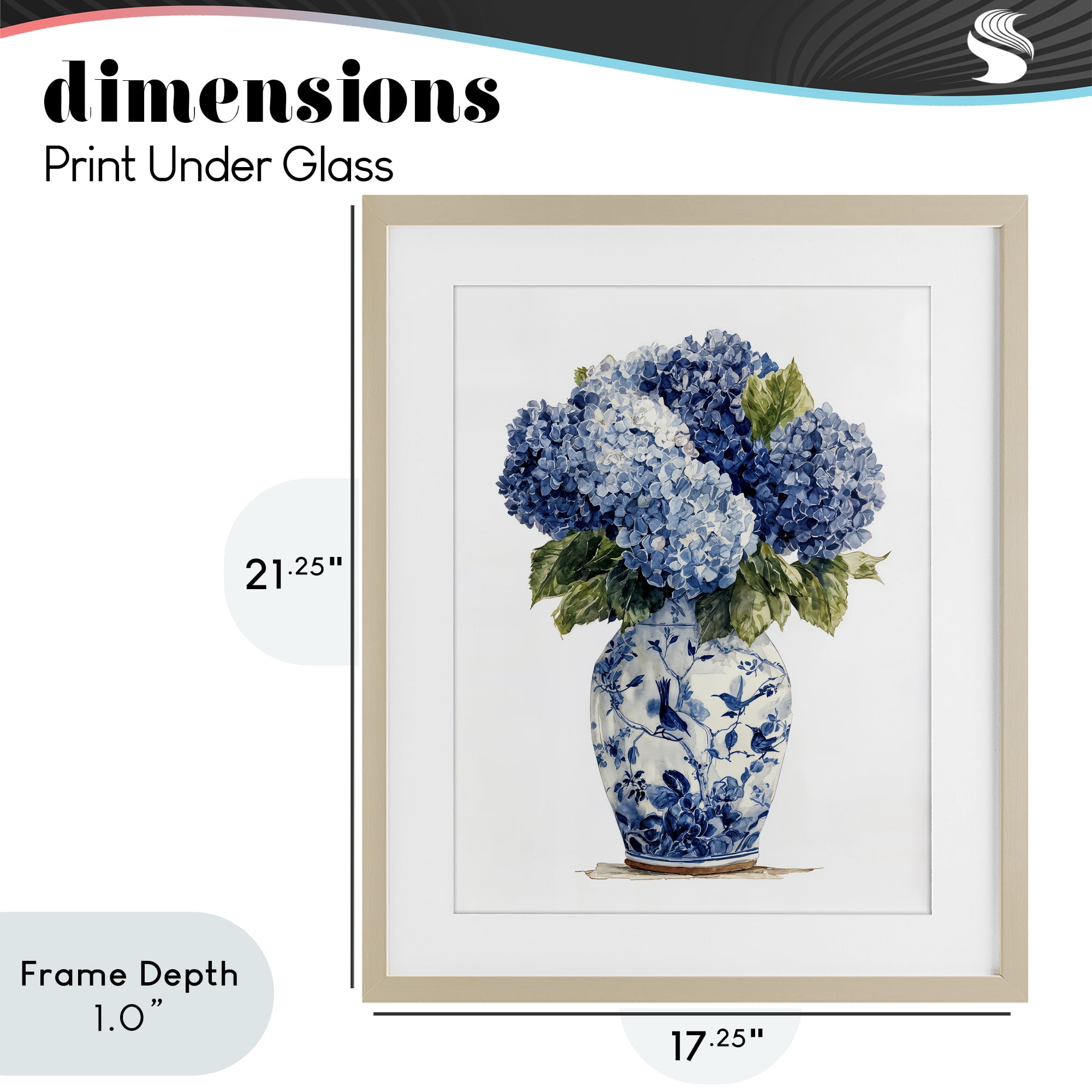 Stupell Industries Blue Hydrangeas in Porcelain Birch Framed Print Under Glass, design by Imagine It Images