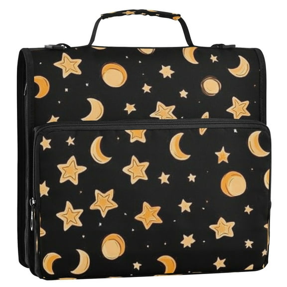 Sun Moon and Stars Stripes Lines Zipper Binder Bag 3 Ring Binder Bag,Large Capacity Durable Binder Organizer Bag