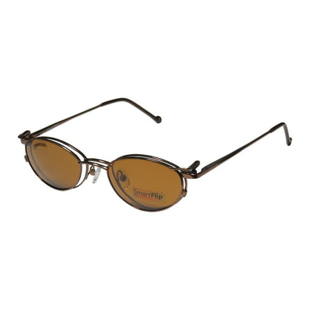 New Smartflip 405-B Mens/Womens Designer Full-Rim Shiny Brown With Polarized Polaroid Clip-on Lens Frame Demo Lenses 48-19-135 Sunglass Lens Clip-Ons Flexible Hinges Eyeglasses/Eyewear
