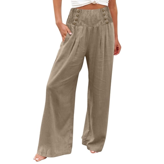 Clearance Under 10$!Plus Size Casual Pants for Womens Cotton and Linen Elastic Waist Summer Solid Color Casual With Pockets Outing Capris Length Pants