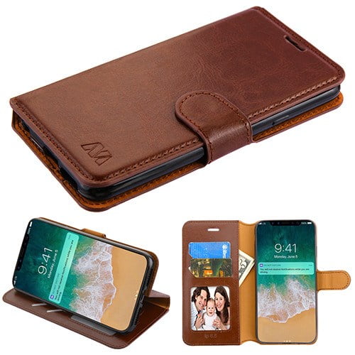 Brown Wallet Cover for iPhone Xs Leather Flip Case Fit for iPhone Xs
