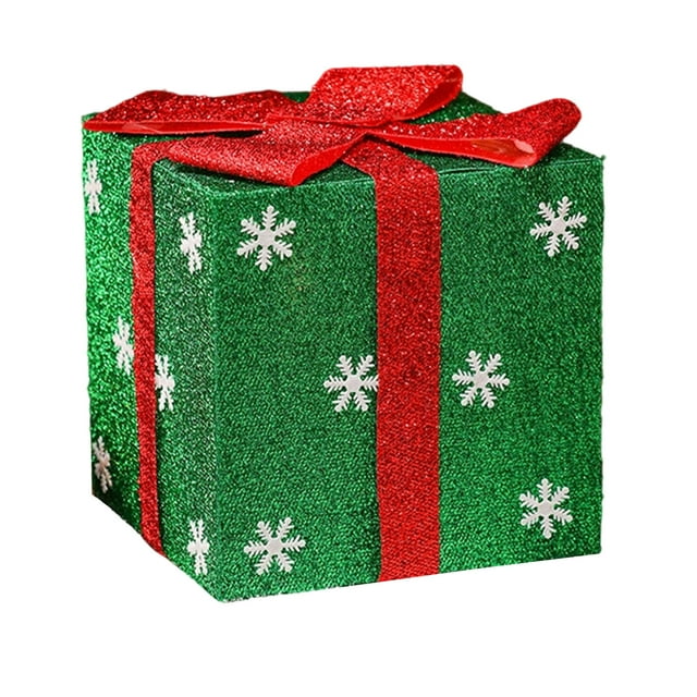 Christmas Gift Box Decorations Red Green Yellow PVC Tree Base Decoration 25 cm Cube