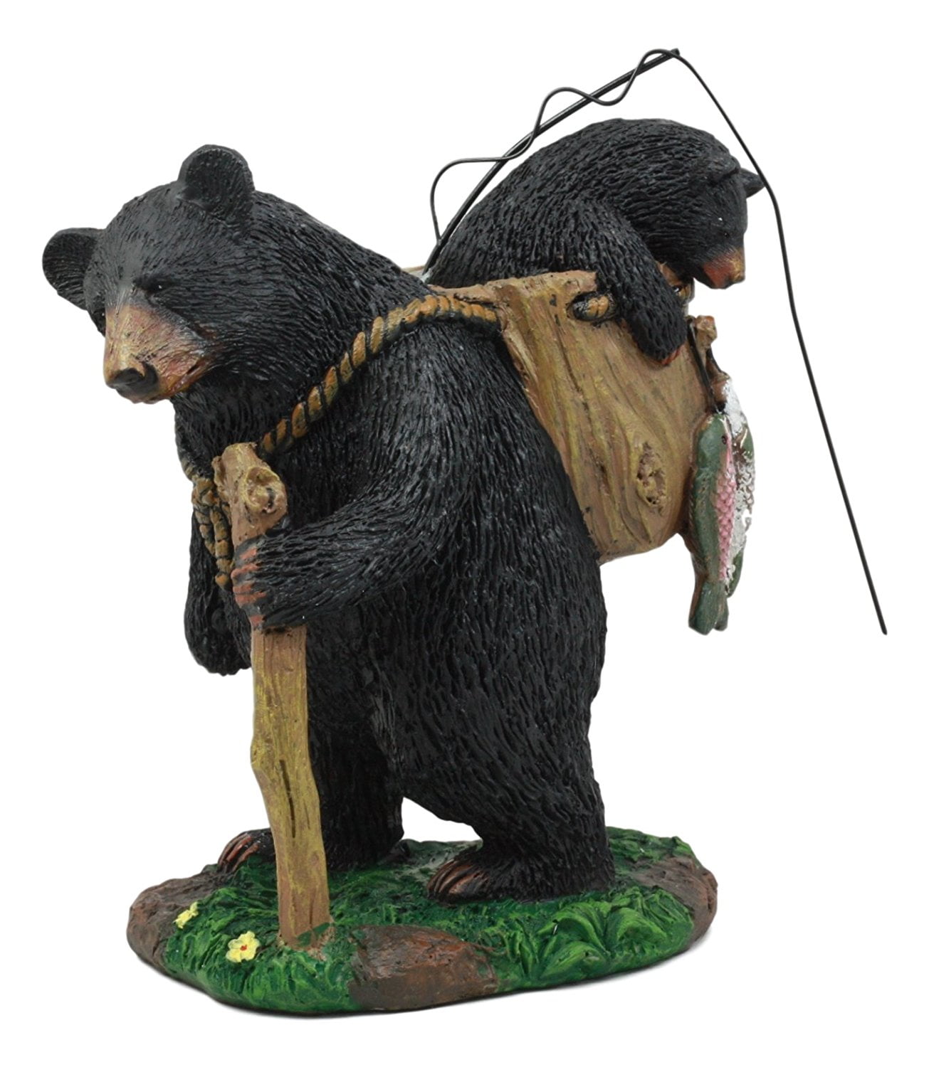 Rustic Woodland Black Bear Water Fountain Sculpture Statue Grizzly Bear and Cub 