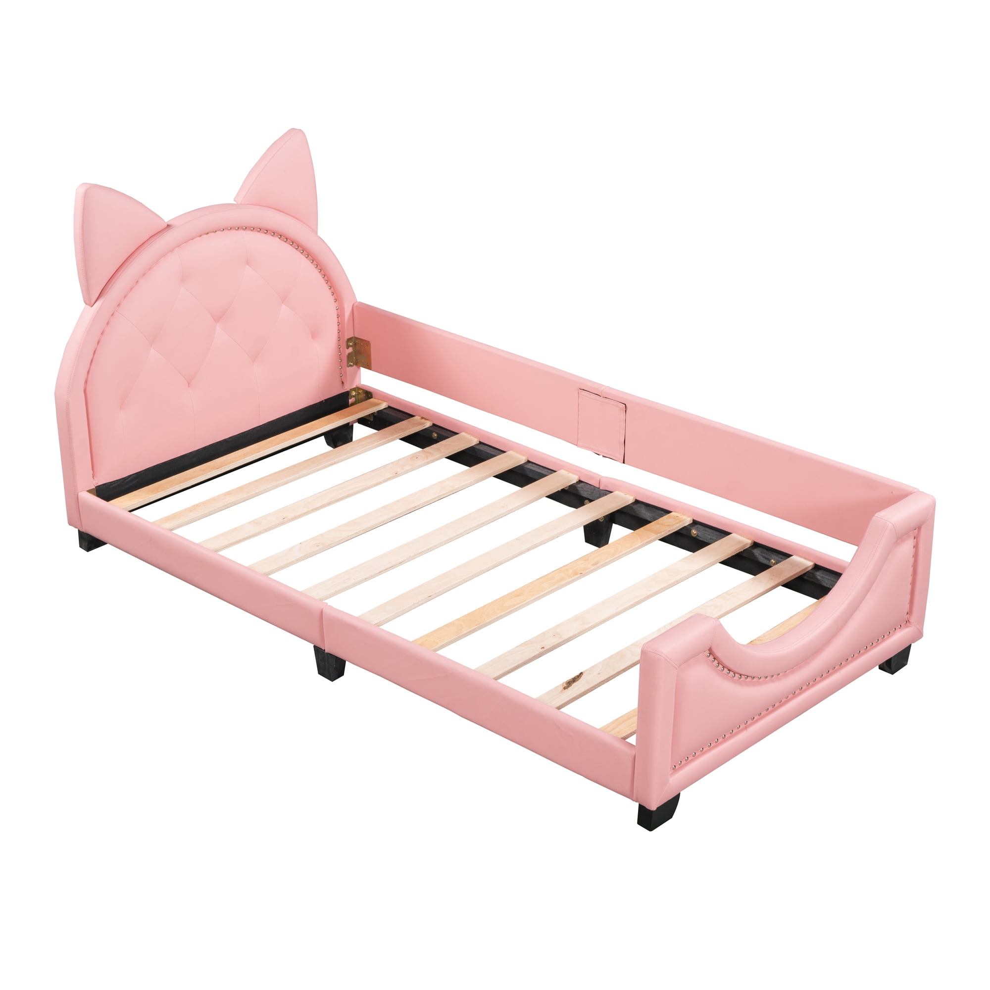 Euroco Bunny Shaped Twin Size Upholstered Daybed with Headboard for Kids Teens, Pink