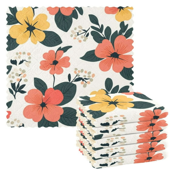 6 Pieces of Kitchen Towels 11x11Inch Kitchen Dish Cloths Kitchen Dish Towels Reuseable Cleaning Cloths Pretty Flowers Seamless