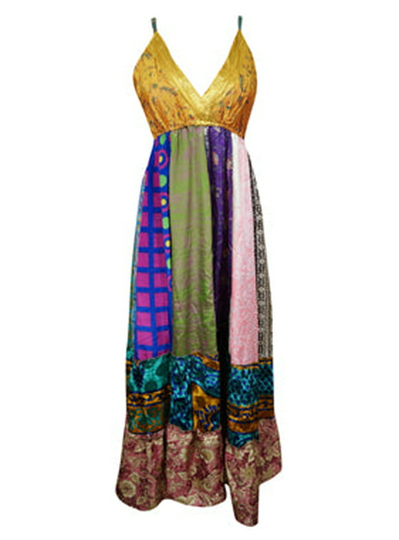 Mogul Womens Strap Recycle Silk Maxi Dress, Purple Beach Maxi Dress S/M