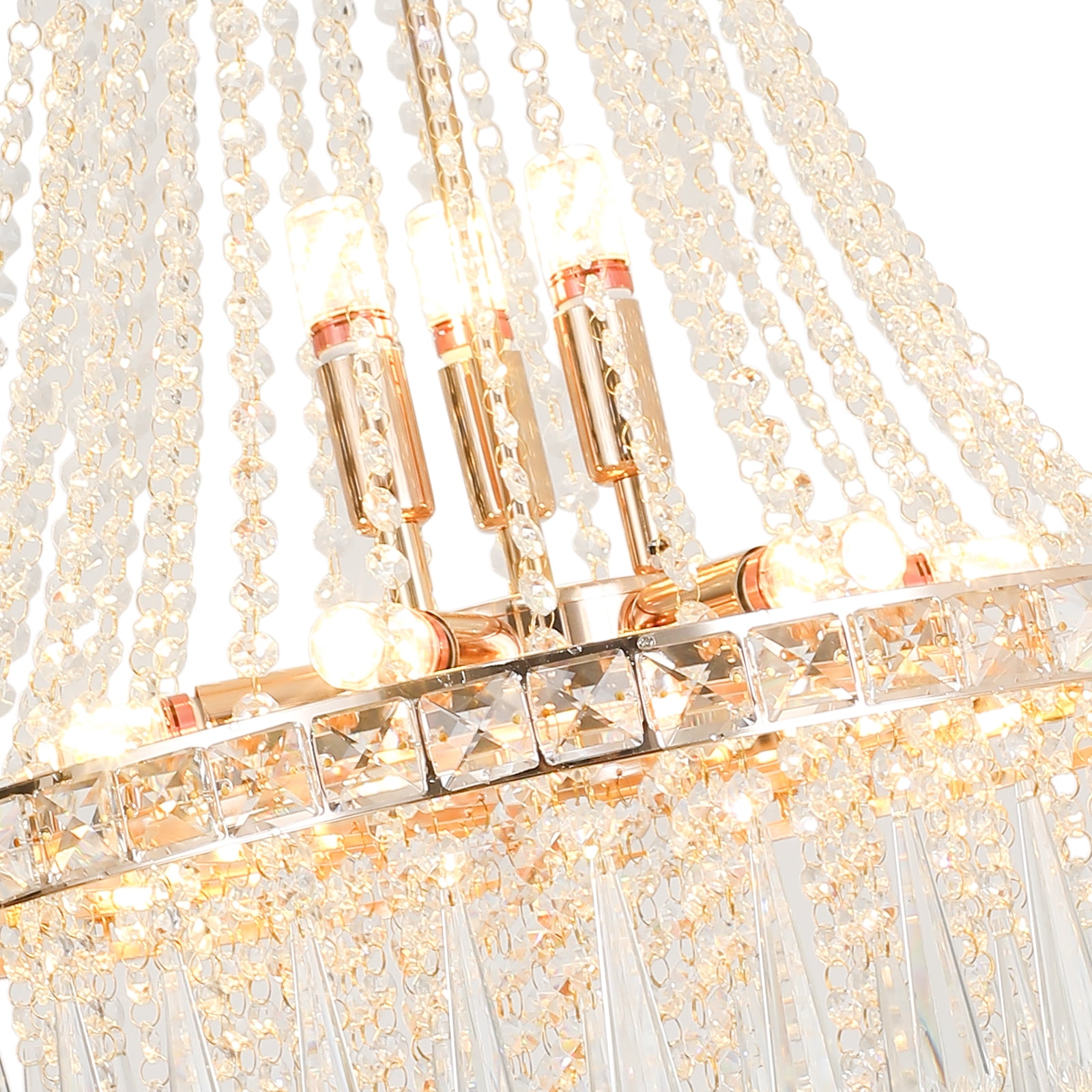 Modern Luxurious Crystal Empire Chandelier, 9-Light Raindrop Pendant Ceiling Light Fixture for Hallway Foyer Dining Room Living Room D19.68'' x H34.64'' Gold/Silver