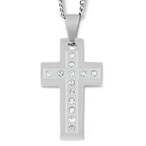 West Coast Jewelry Men's Polished Cubic Zirconia Cross Steel Necklace