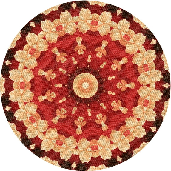 Ahgly Company Indoor Round Patterned Cantaloupe Orange Area Rugs, 7' Round