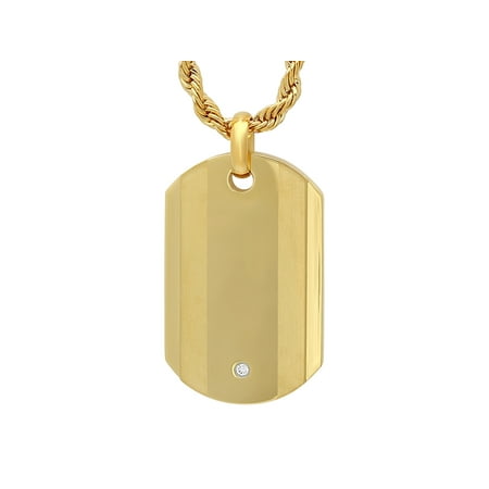 Gold Mens Robe - Men's Gold Tone Cubic Zirconia Dog Tag with 24