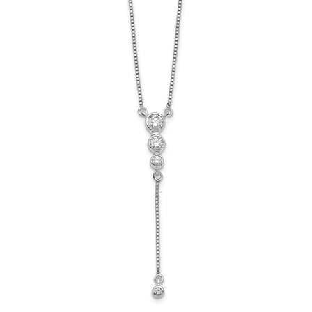 14K White Gold necklace Lab Grown Diamond SI1 SI2, G H I, 3-stone with dangle