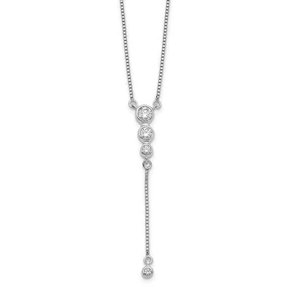14K White Gold necklace Lab Grown Diamond SI1 SI2, G H I, 3-stone with dangle