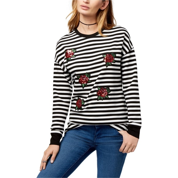 Carbon Copy Womens Sequin Floral Sweatshirt, Black, Large
