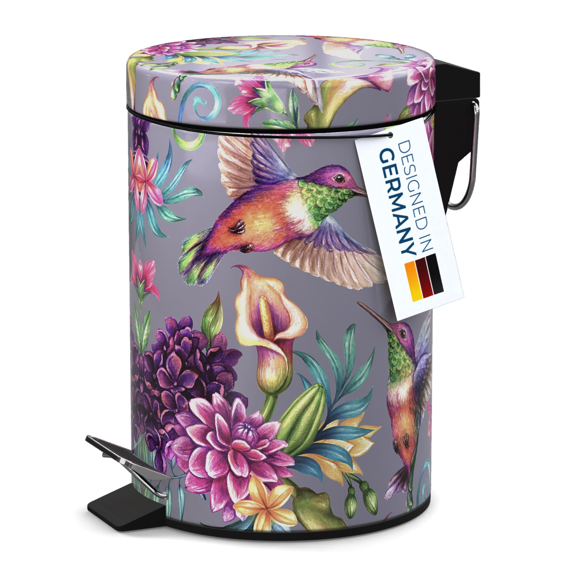 Sanilo Trash Can 1.3 Gallon with Soft Close, Many New Cosmetic and Kitchen Waste Bins Available, Bathroom Bin with Inner Bucket (Hummingbird)