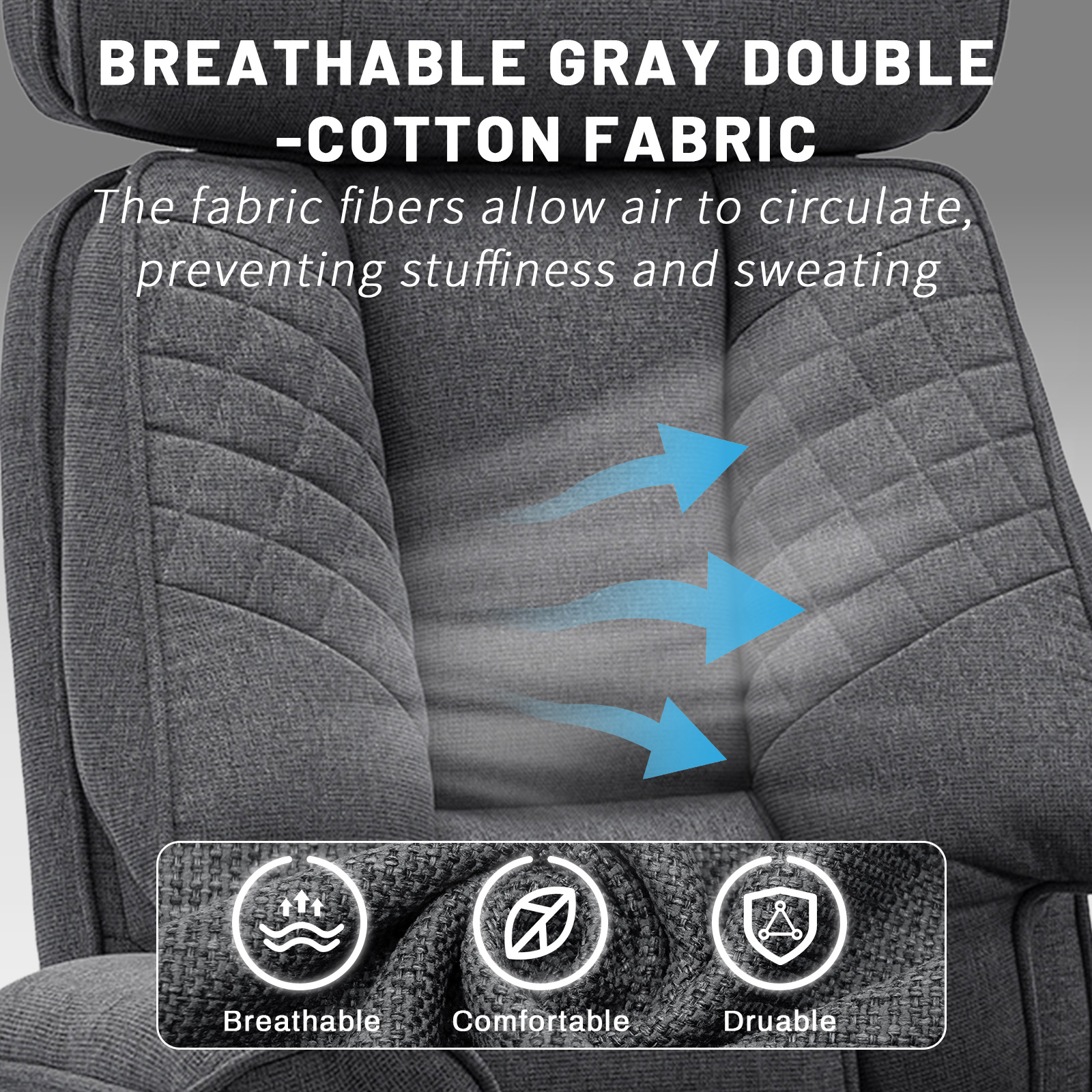 Hoffree Big and Tall Office Chair 500lbs, Reclining Ergonomic Desk Chair with Adjustable Lumbar Support, Arms and Headrest, Executive Fabric High Back Computer Chair with Footrest for Home, Gray