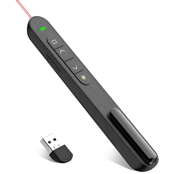 VAMOUT Presentation Clicker for PowerPoint, RF 2.4GHz USB Wireless Presenter Remote with Laser Pointer & Volume Control, PowerPoint Clicker Slide Advancer for Mac, Windows, Laptop, Keynote