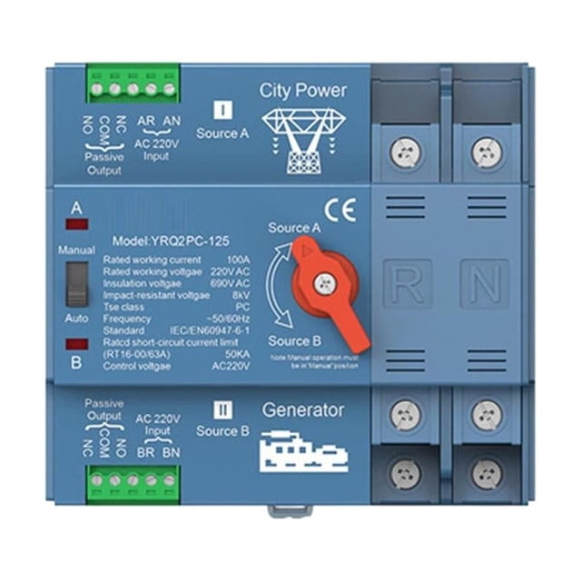 Dual Power Automatic Transfer Switch 2P 63-100A 220V Power Circuit Breaker 2P 125A