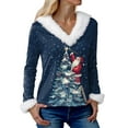 thumbnail image 6 of zaveiop Merry Christmas Sweatshirts for Women V Neck Faux Fur Trim Sweaters Xmas Graphic Long Sleeve Cute Holiday Pullovers (Z3-Dark Blue, 3XL), 6 of 7