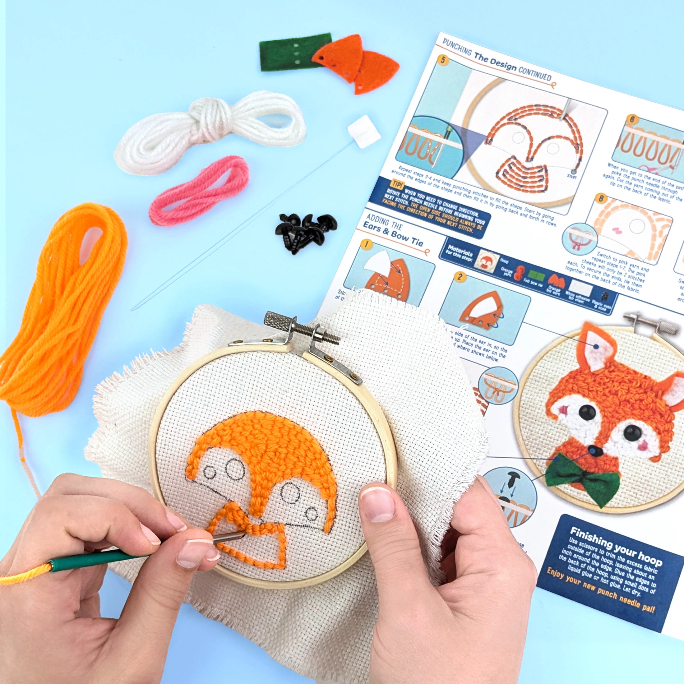 Hello Hobby Punch Needle Kit for Beginners & Kids, Cute Fox Embroidery Kit