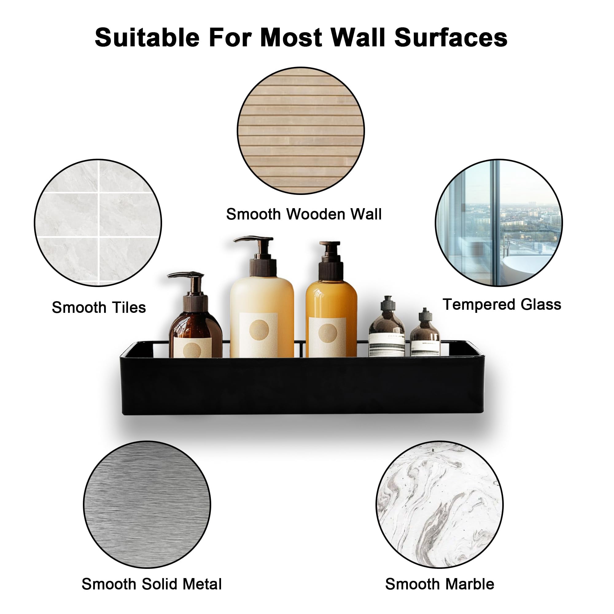 Shuntong Premium Shower Caddy, Adhesive Bathroom Shower Organizer and Storage, No Drill Shower Shelves for Inside Shower, Rustproof Shower Storage Rack 4 Pack White
