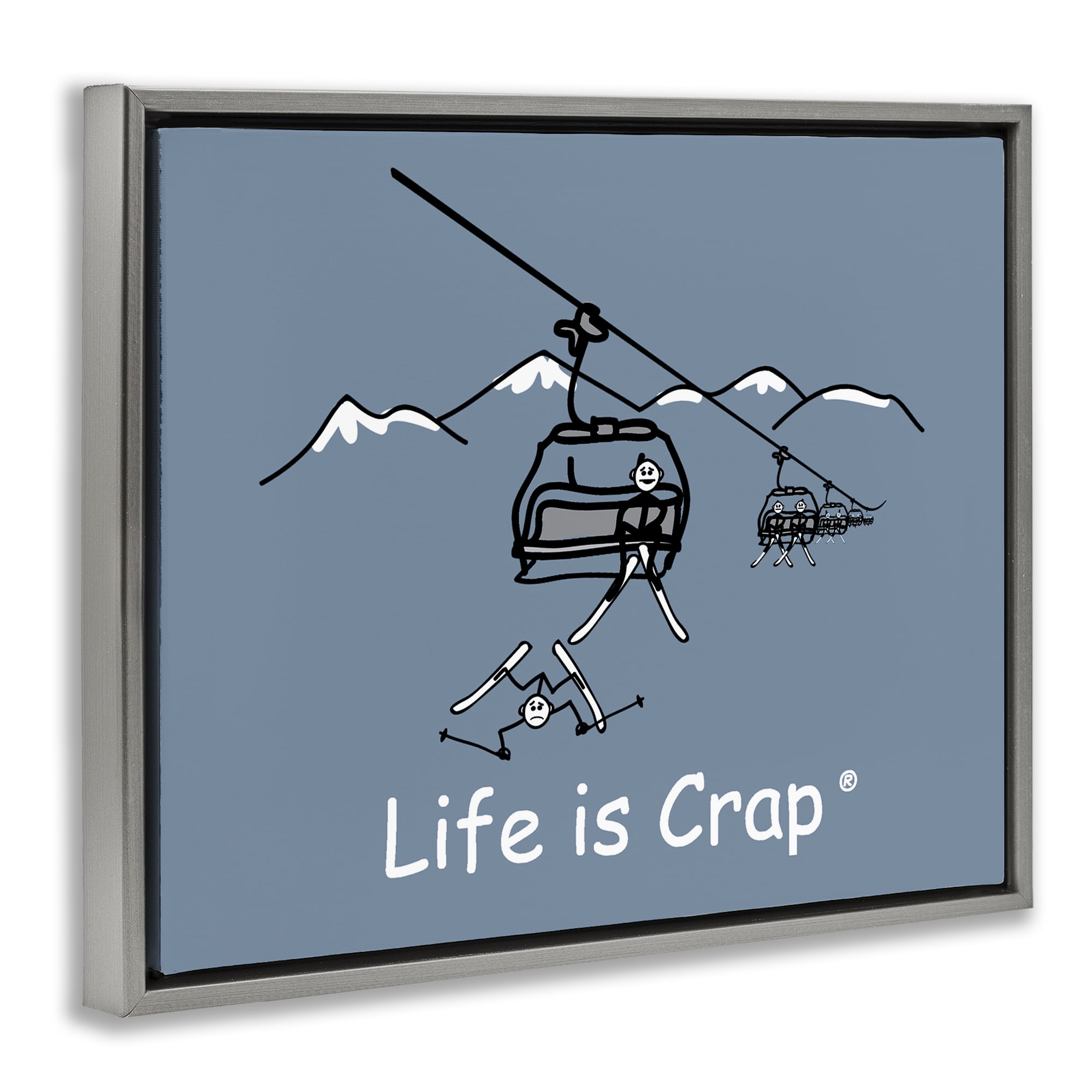Stupell Industries Falling Ski Lift Novelty & Humor Painting Gray Floater Framed Canvas Art Print Wall Art, 31 x 25
