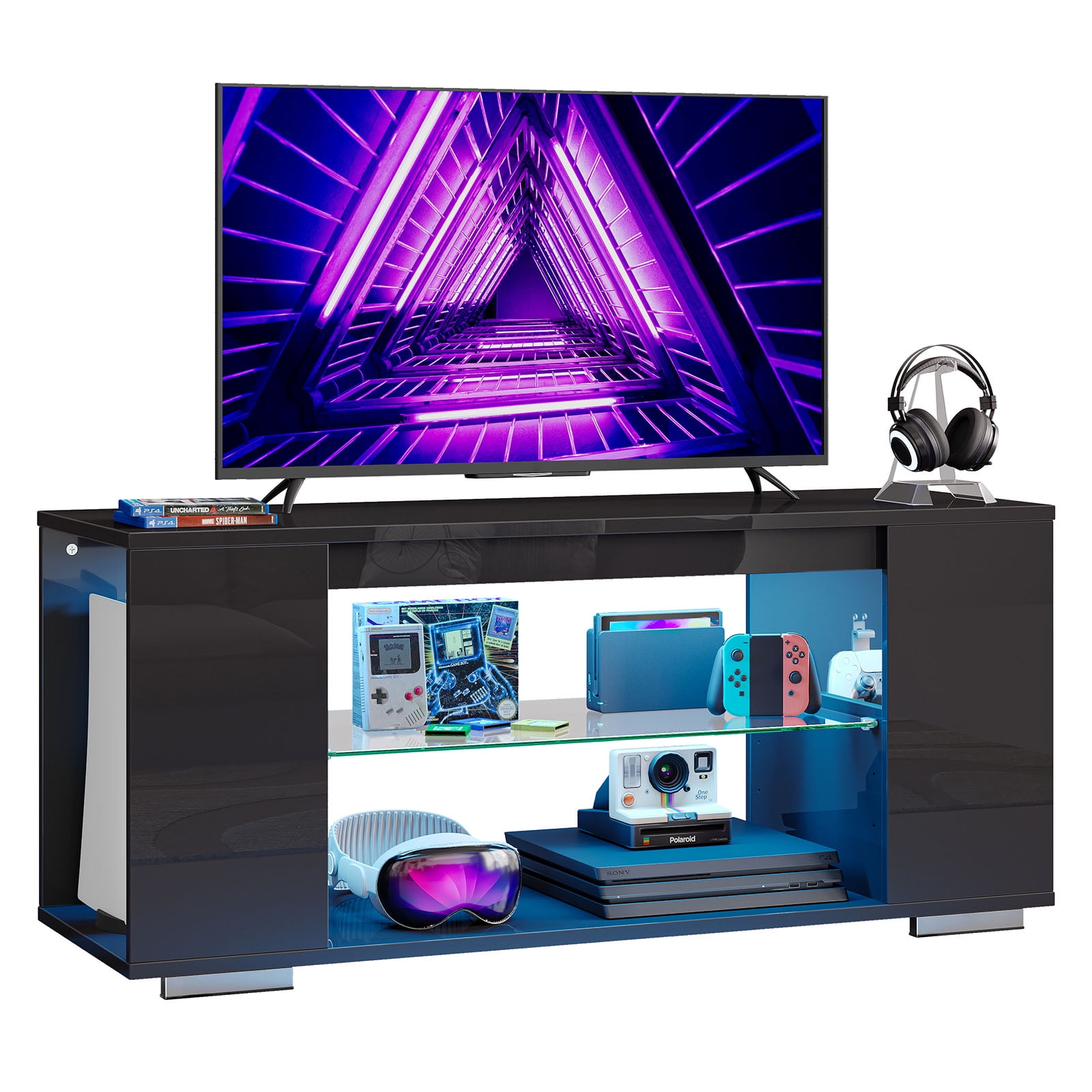 Pinmoco 47" TV Stand with LED Lights, Black photo 7