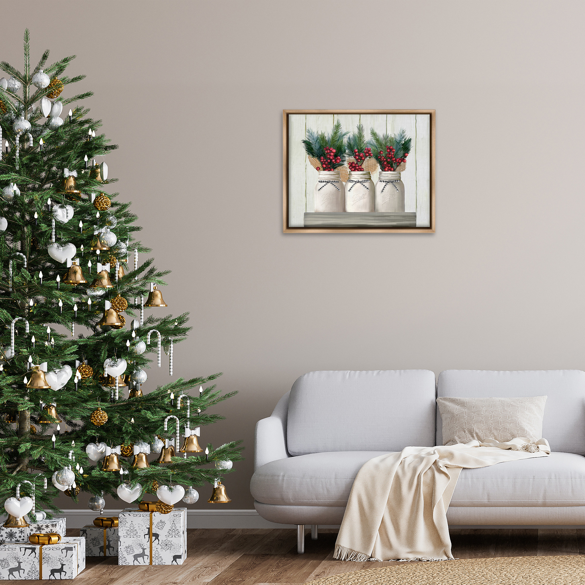 Stupell Industries Christmas Berry Bouquets Holiday Painting Brown Floater Framed Canvas Art Print Wall Art, 31 x 25
