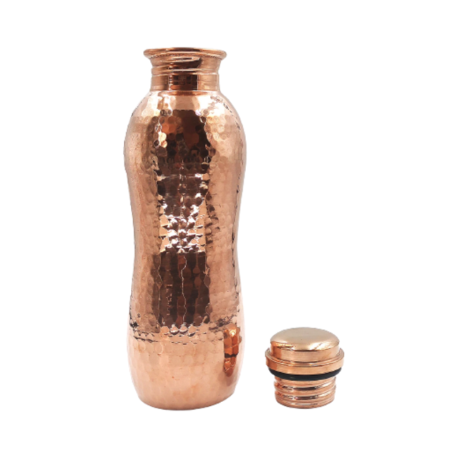 BOTELLA DE COBRE MARTILLADO COLMENA CHICA/CAPACIDAD 1LT TAMAÑO 27CM ALTO X 7CM DE DIAMETRO/TAPA DE PLASTICO ANTIDERRAMES MEXAS HANDMADE STORE botella/cobre/martillado