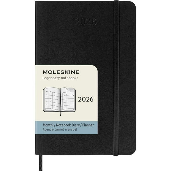 Moleskine, Moleskine Monthly Pocket Black Soft Cover 12 Month 2026 Planner, 3.6'' X 5.6'', 12-Month Calendar with Adhesive Binding