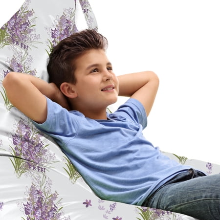 Violet Lounger Chair Bag  Spring Themed Isolated Lavender Lilac Flowers Layout Alongside Butterflies  High Capacity Storage with Handle Container  Lounger Size  White and Multicolor  by Ambesonne